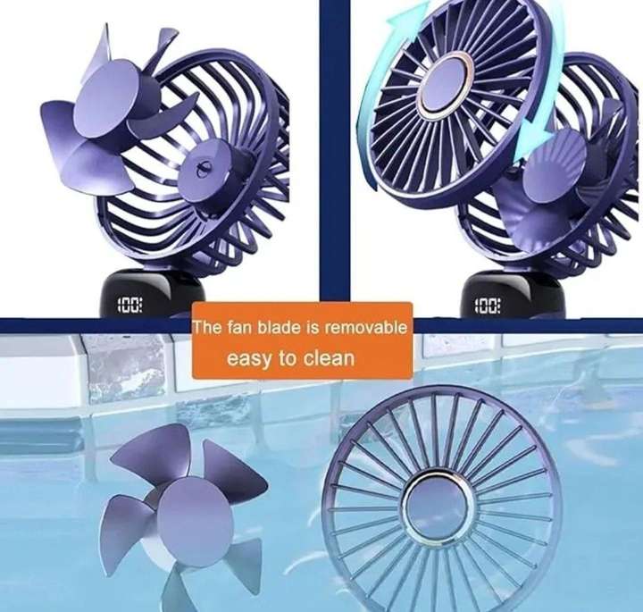 DIGITRENDS Mini Portable Rechargeable Fan - 5 Speed, 1800mAh Battery, Powerful Airflow with Display (Blue)