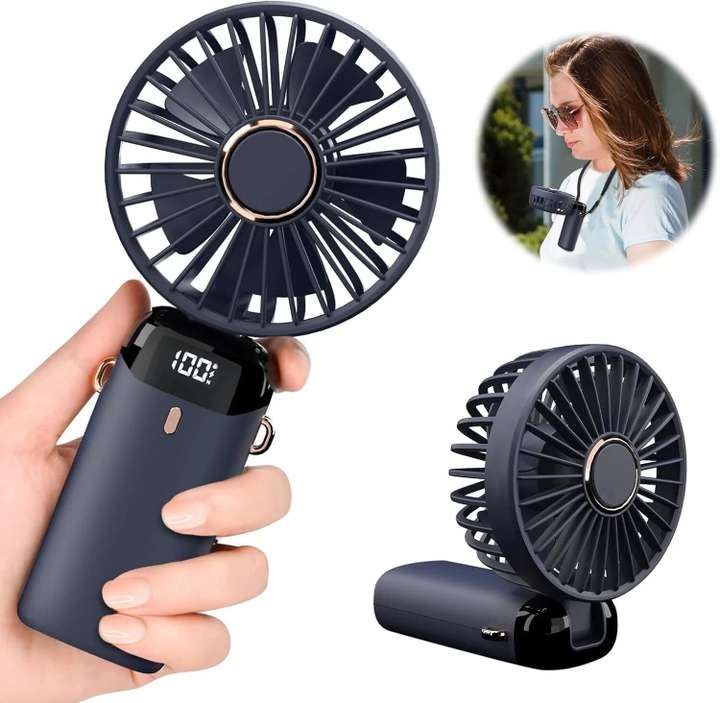 DIGITRENDS Mini Portable Rechargeable Fan - 5 Speed, 1800mAh Battery, Powerful Airflow with Display (Blue)